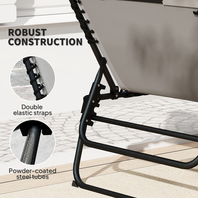 Set of 2 Folding Sun Loungers with Reclining Backrest and Side Pocket Light Grey by Outsunny