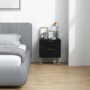 Black Two Drawer Bedside Table with Gold Legs Elegant Design by HOMCOM