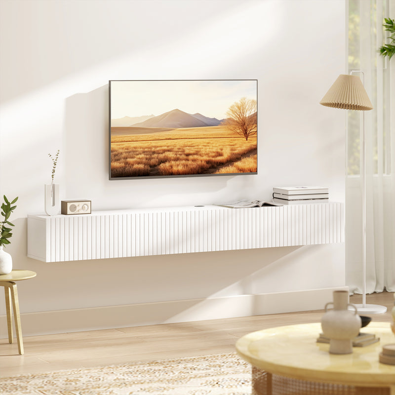Floating TV Stand with Hidden Storage for Clutter-Free Lounge and Extra Floor Space
