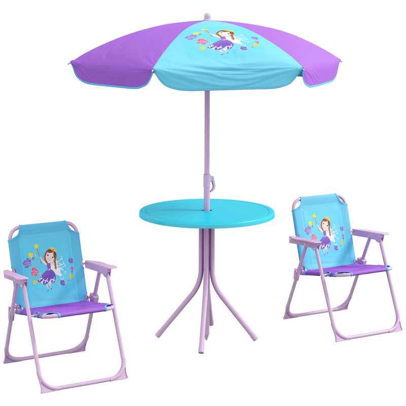 Kids Garden Picnic Table Set with Adjustable Parasol and Foldable Chairs Fairy Design, Pink