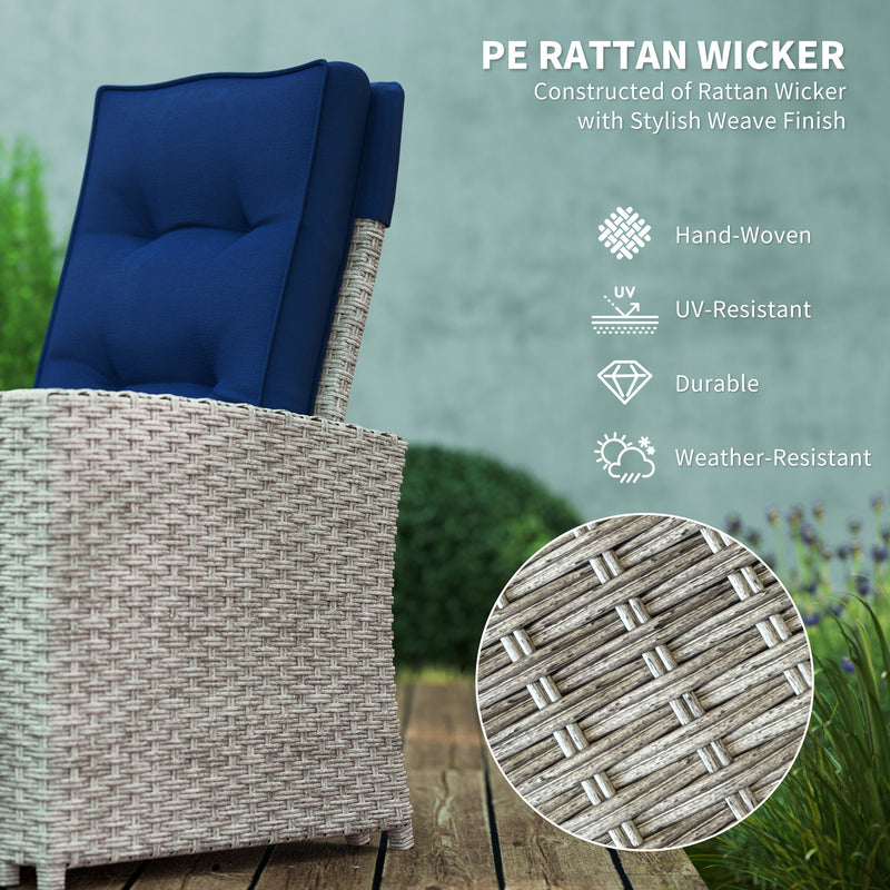 4 Piece Rattan Garden Furniture Set Navy Blue With Glass Table by Outsunny