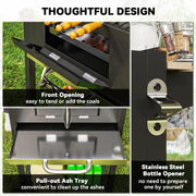 Charcoal BBQ Grill with Adjustable Charcoal Pan Warming Rack Shelves and Wheels by Outsunny