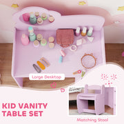 Kids Vanity Dressing Table with Mirror and Storage Shelves Includes Stool Ages 3 to 8 Purple