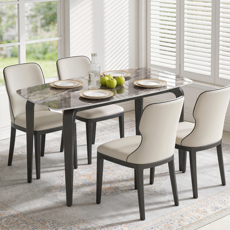 4 Seat Rectangular Dining Table with Sintered Stone Marble Effect Top Brown & Black 130x70cm