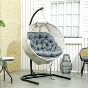 Grey Hanging Egg Chair with Stand Thick Cushion and Cup Holder for Garden or Balcony by Outsunny