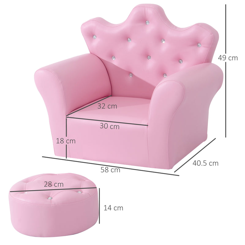 Kids PU Leather Armchair with Footstool Ideal for Reading or Relaxing, Pink