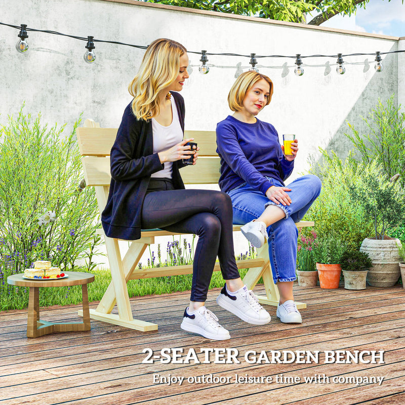 2 Seater Wooden Garden Bench Fir Wood Loveseat with Slatted Seat and Sloping Back by Outsunny