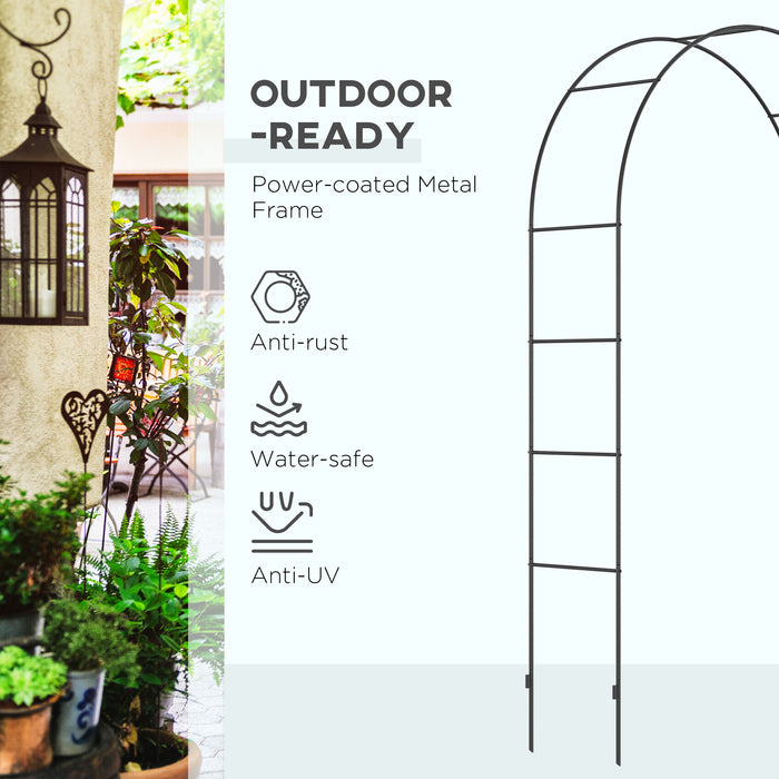 Black Metal Garden Arch for Climbing Plants Roses and Vines 240H cm by Outsunny