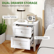 Bedside Table with 2 Drawers for Organised Bedroom Storage White Homcom