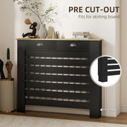 Radiator Cover with Drawer for Hallway Safety and Storage Slim Slatted Black Wood Effect Homcom