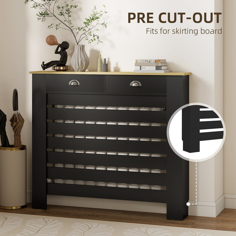 Radiator Cover with Drawer for Hallway Safety and Storage Slim Slatted Black Wood Effect Homcom