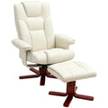 Reclining Chair and Footstool Set for Relaxing at Home with Padded Faux Leather Cream White