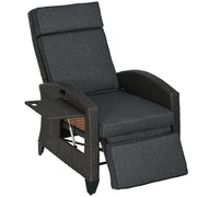 Grey Outdoor Reclining Garden Chair with Footrest Cushion and Side Tray for Relaxing