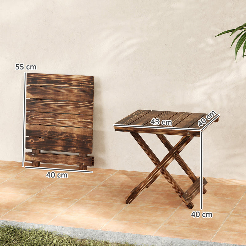 Foldable Wooden Garden Side Table for Outdoor or Indoor Use Carbonised Finish Outsunny