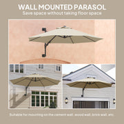 Khaki 3m Wall Mounted Garden Parasol with Easy Crank Handle Shade by Outsunny