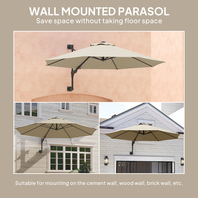 Khaki 3m Wall Mounted Garden Parasol with Easy Crank Handle Shade by Outsunny