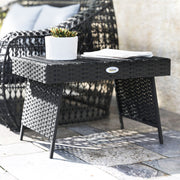 Foldable Outdoor Rattan Side Table with Steel Frame for Garden in Black by Outsunny