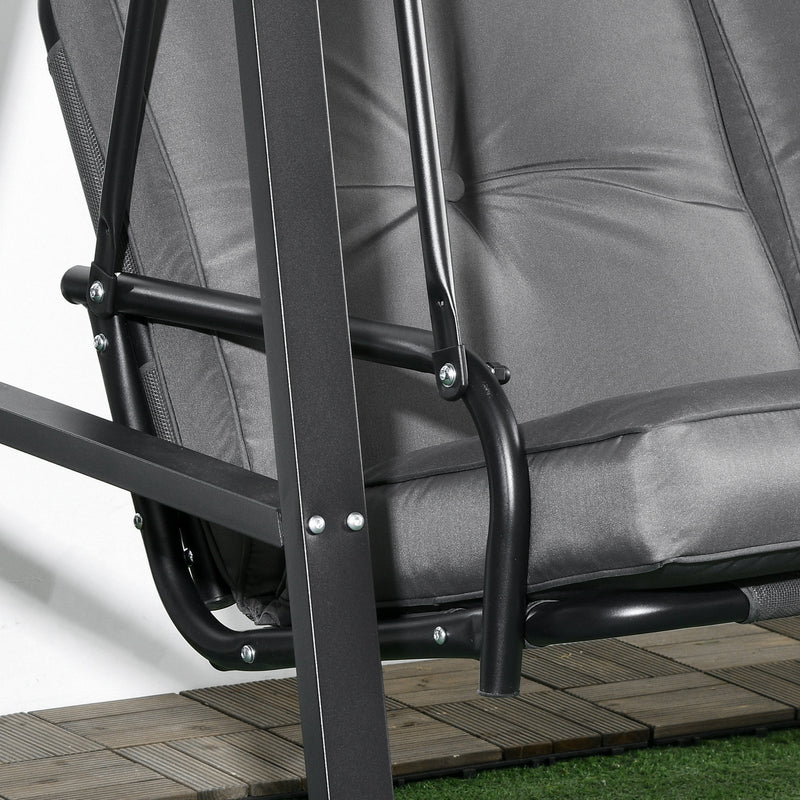 Dark Grey 2 Seater Garden Swing Bench With Adjustable Canopy For Shaded Relaxation