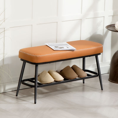 PU Leather Shoe Storage Bench With Padded Seat and Hidden Compartment, Brown