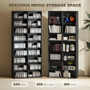 Black CD Storage Tower Holds 640 Discs Space Saving Media Shelf Unit