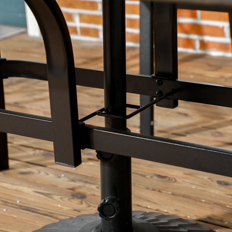 Six Seater Steel Rectangular Garden Table With Parasol Hole Wood Effect Ideal For Outdoor Dining