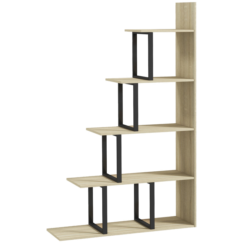 HOMCOM 5-Tier Bookcase, Wooden Ladder Bookshelf Display Stand, Oak AOSOM