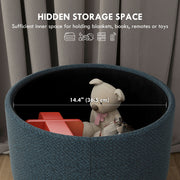 Round Storage Ottoman with Padded Seat and Hidden Compartment for Living Room Blue
