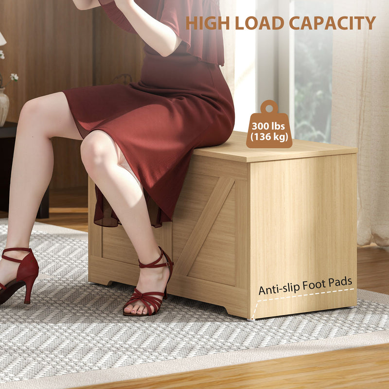 100L Wooden Storage Chest With Safety Hinges Ideal For Home Organisation, Natural