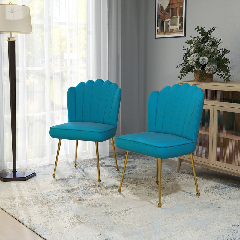 Set of 2 Velvet Shell Accent Chairs with Padded Seat for Living Room Comfort Blue