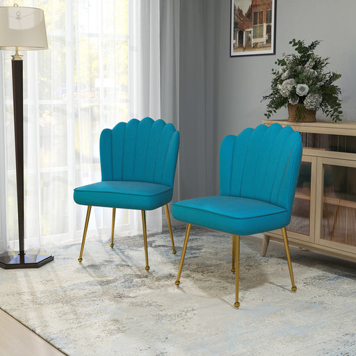 Set of 2 Velvet Shell Accent Chairs with Padded Seat for Living Room Comfort Blue