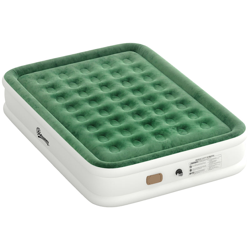 Double Air Bed with Built In Pump for Fast Comfortable Camping or Guest Use Dark Green
