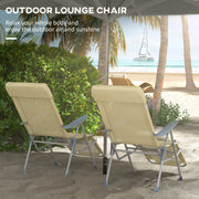Set of 2 Beige Sun Lounger Chairs with 5 Position Adjustable Backs for Garden Relaxation
