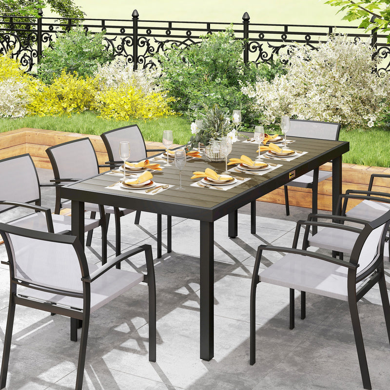 8 Seater Aluminium Garden Dining Table With Faux Wood Top For Patio Or Outdoor Use Brown Outsunny
