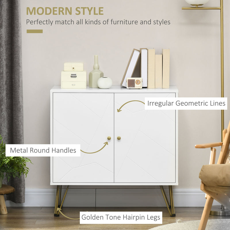 Slim Sideboard Storage Cabinet with Adjustable Shelves and Hairpin Legs for Hallway White