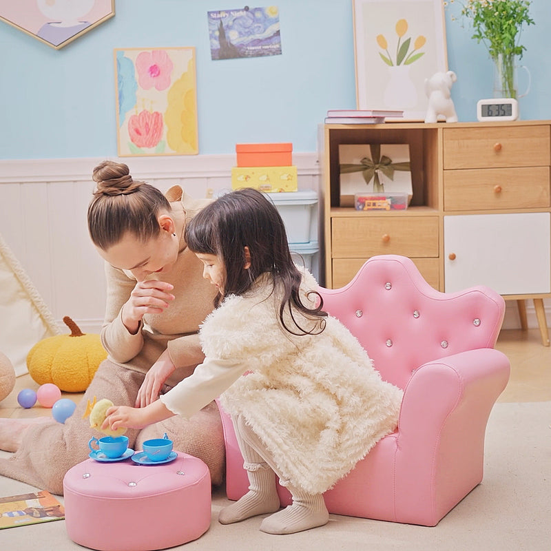 Kids PU Leather Armchair with Footstool Ideal for Reading or Relaxing, Pink