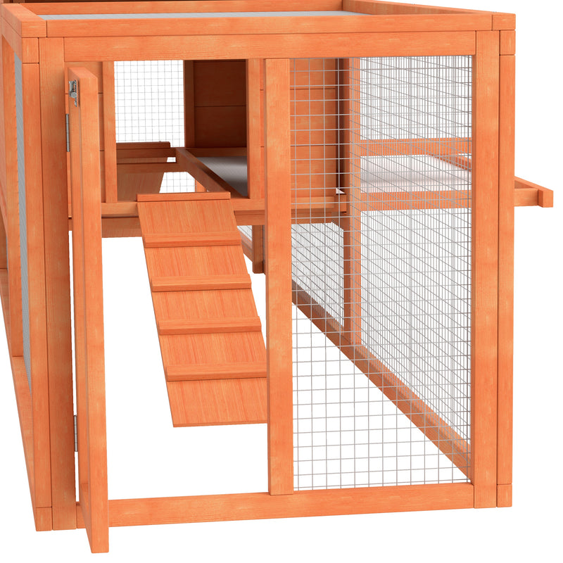 Wooden Rabbit Hutch with Run and Pull Out Tray for Outdoor Use with Ramps, Orange