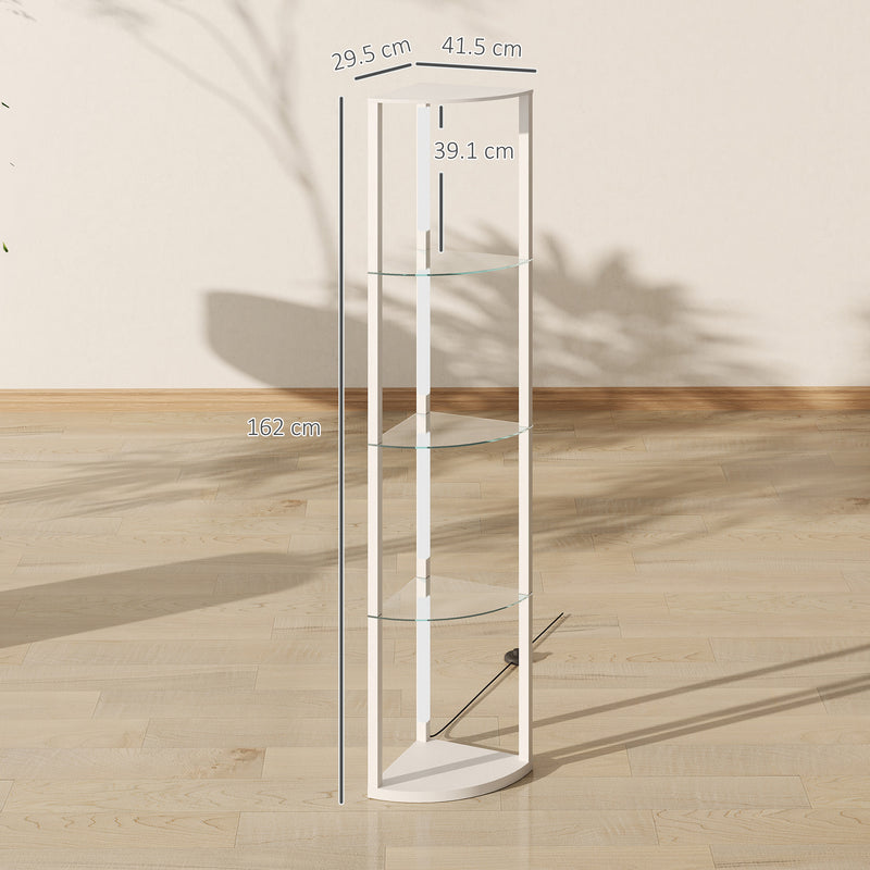 Corner Floor Lamp with 5 Glass Shelves for Display and Soft LED Lighting White Homcom