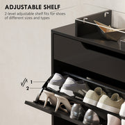 Shoe Organiser  Cabinet with Flip Doors and Glass Top Ideal for Hallways and Entryways, Black