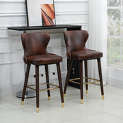 Set of 2 PU Leather Bar Stools with Backrest for Kitchen Counter Height Seating Brown