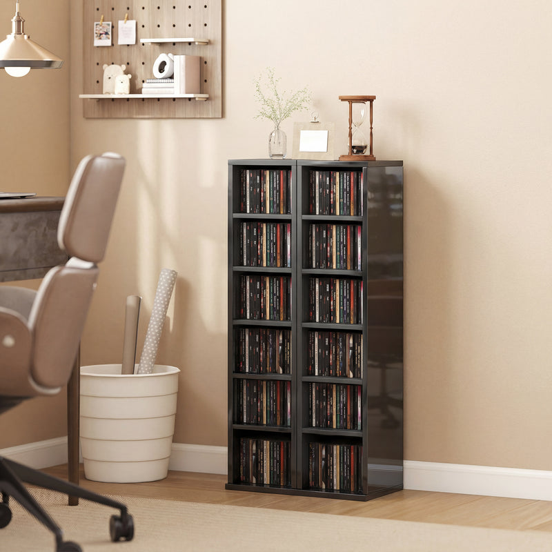 CD and Media Storage Shelves Set of 2 with Adjustable Compartments High Gloss Black AOSOM