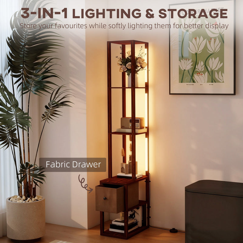 Floor Lamp with Shelves and Adjustable LED for Space Saving Storage