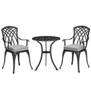 3 Piece Cast Aluminium Garden Bistro Set with Cushions and Parasol Hole Black by Outsunny
