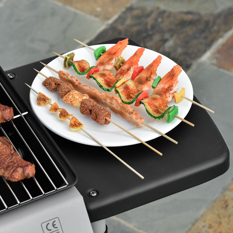 2 Burner Gas BBQ Trolley with Lid 5.6 kW Grill Wheels and Side Shelves Grey by Outsunny