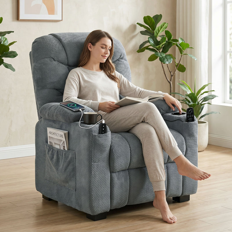 Massage Recliner Chair with Lumbar Heat for Back Relief and Everyday Comfort Dark Grey