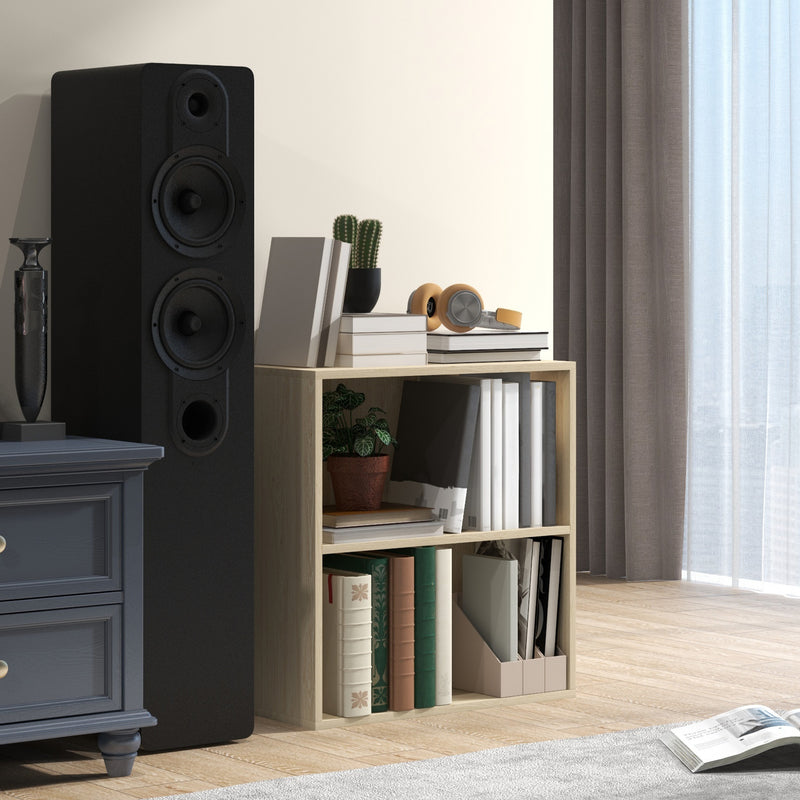 2 Tier Small Bookcase With Adjustable Shelf Ideal For Home Office Or Study, Natural