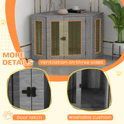 2 in 1 Wooden Dog Crate and Side Table with Soft Cushion for Indoor Use Grey