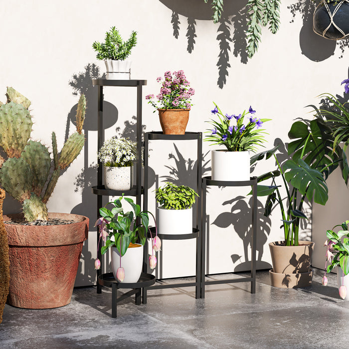 Black 3 Tier Foldable Metal Plant Stand for Indoor Outdoor Use by Outsunny