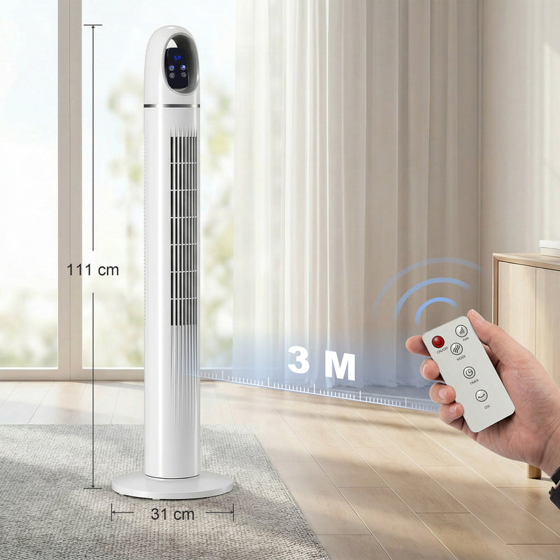 Tower Fan with Quiet Sleep Mode and Remote Control for Bedroom or Living Room White