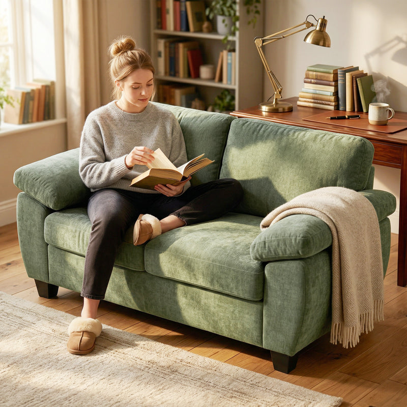 2 Seater Compact Sofa for Small Living Rooms with Thick Cushions and Wide Armrests Dark Green