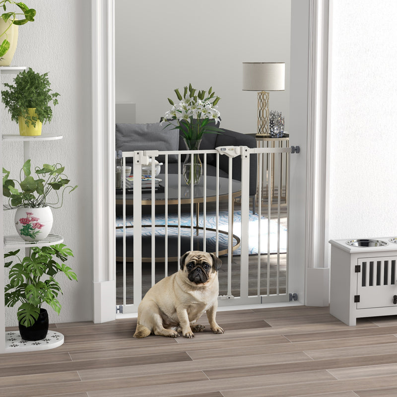 Adjustable Extra Wide Metal Dog Safety Gate for Doorways and Stairs, White
